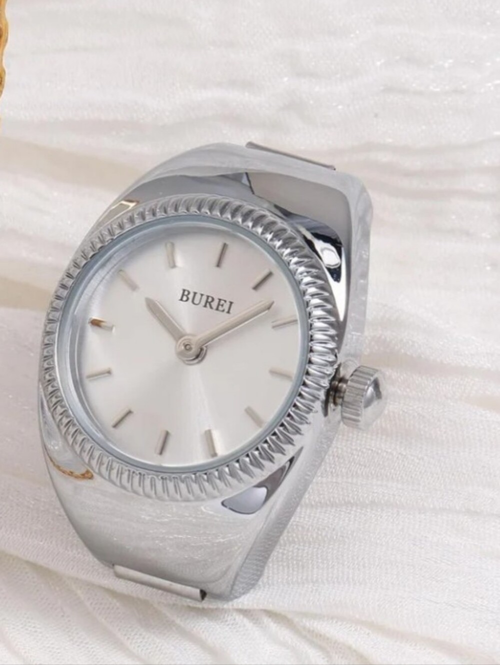 BUREI Women's Quartz Stainless Steel Ring Watch, Men Women Finger Watch